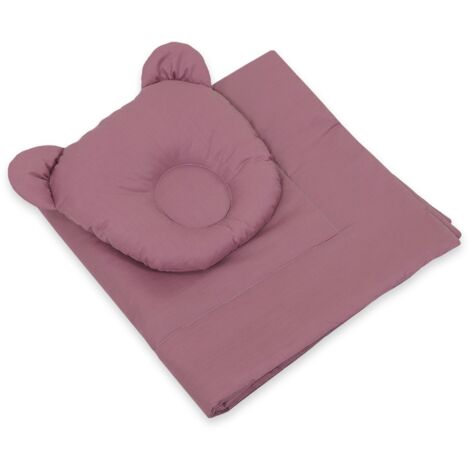 Parure de lit bébé avec garnissage, couette et oreiller en forme d'ours en peluche - Ensemble 2 pièces - Rose rétro (1/5)