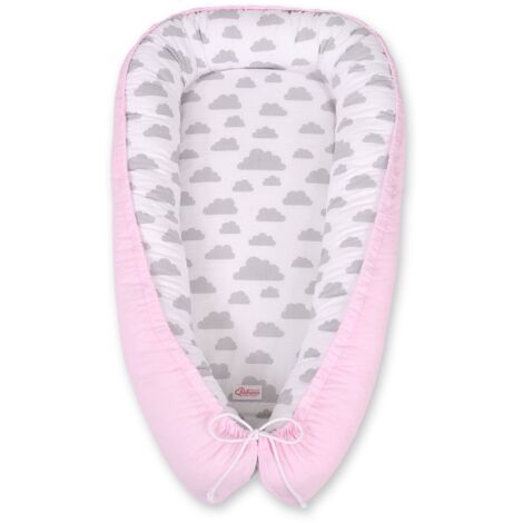 Cocon bébé, double face, parc, lange, Premium BOBONO - nuages, gris/rose (1/5)