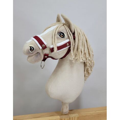 Licol réglable Hobby Horse A3, bordeaux avec fourrure blanche (1/4)