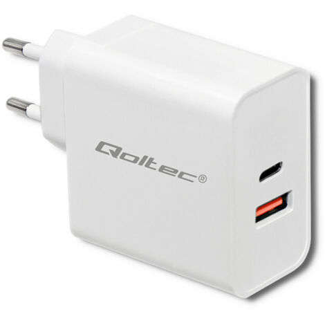 Chargeur mural Qoltec 63 W 5-20 V 1,5-3 A USB Type-C PD USB QC 3.0 Blanc (1/5)