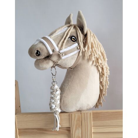 Ensemble Hobby Horse : Licol A3 avec fourrure blanche et laisse en corde - Blanc et beige