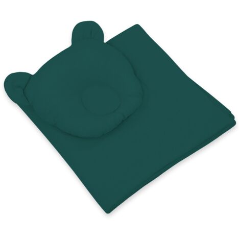Parure de lit bébé avec garnissage, couette et oreiller ours en peluche - ensemble 2 pièces - vert bouteille (1/4)