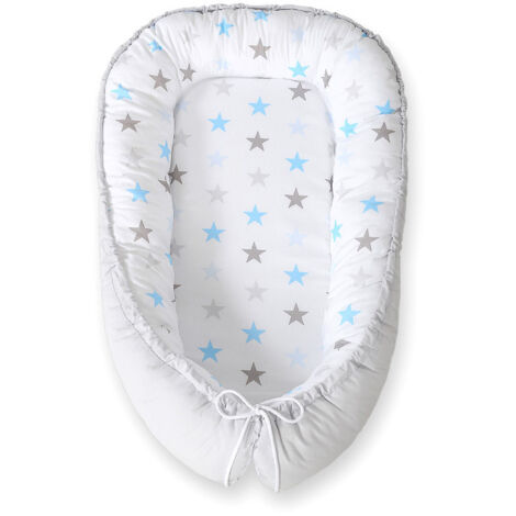 Cocon bébé, double face, parc, lange, Premium BOBONO - bleu-gris/étoiles grises (1/5)
