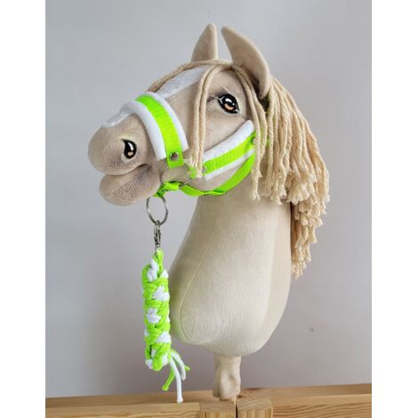 Ensemble Hobby Horse : Licol A3 avec fourrure blanche et laisse en corde - Vert fluo/blanc (1/5)