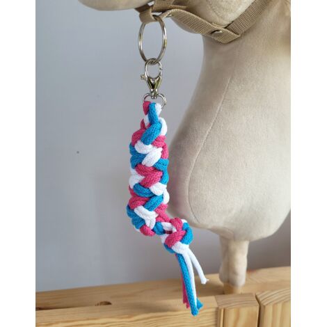 Laisse en corde pour cheval de loisir - rose foncé/turquoise/blanc (1/2)