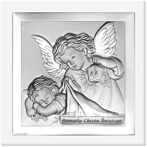 Image en argent d'un ange, souvenir du Saint Baptême, avec gravure 6430W 14 x 14 cm (1/5)
