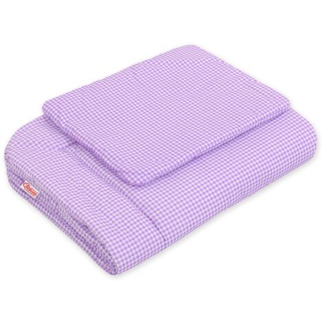 Parure de lit bébé avec garnissage, 2 pièces, 75 x 100 cm, motif pied-de-poule violet. (1/4)