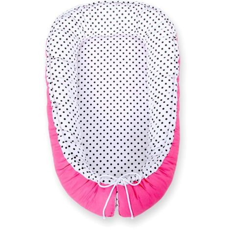Cocon bébé, double face, parc, lange, Premium BOBONO - pois noirs/rose foncé (1/4)
