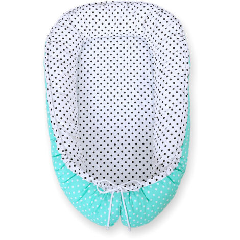 Cocon bébé, double face, parc, lange, Premium BOBONO - menthe/pois noirs (1/5)