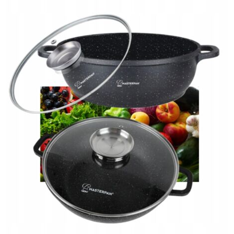 Sauteuse Avec Couvercle - Revêtement Effet Marbre - D 30 Cm - Noir