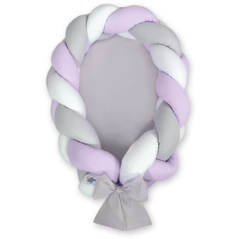 Cocon bébé tressé 2 en 1 - blanc, violet et gris