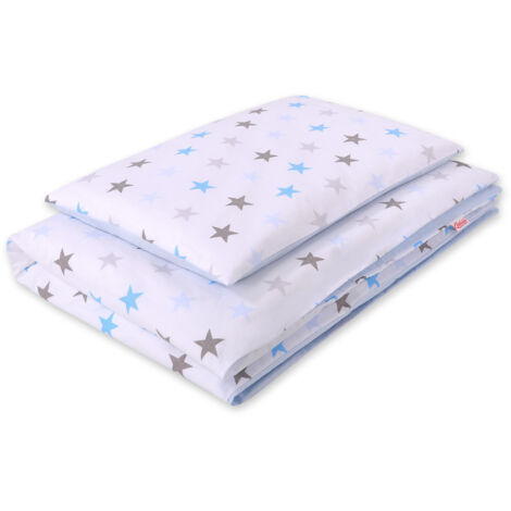 Parure de lit enfant 2 pièces en coton double face - étoiles grises et bleues (1/4)