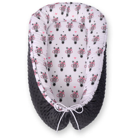 Cocon bébé, double face, parc, lange, Premium BOBONO minky - zèbres roses (1/5)
