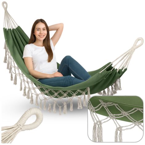 Hamac de jardin bohème en macramé brésilien pour deux personnes, vert, grande chaise longue XXL