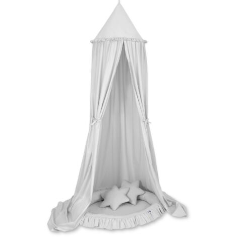 Ensemble : ciel de lit suspendu pour chambre d'enfant, nid avec volant, coussins - gris (1/5)
