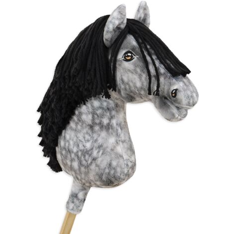 Cheval à bascule noir en peluche 125 cm, pour enfants dès 12 mois