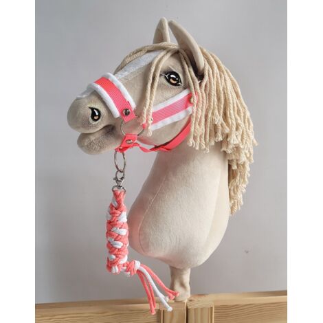 Ensemble Hobby Horse : Licol A3 avec fourrure blanche et laisse en corde - Rose fluo/blanc (1/5)