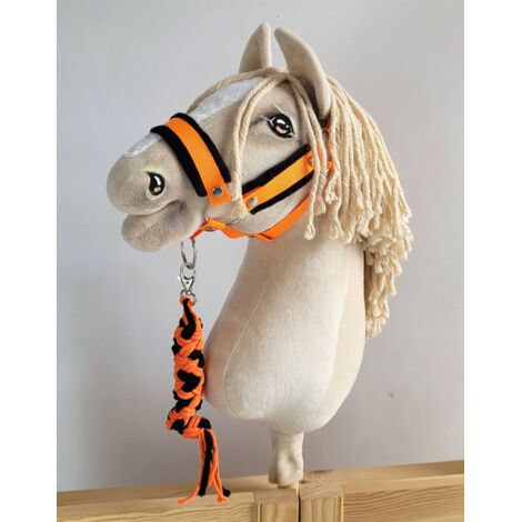 Ensemble Hobby Horse : Licol A3 avec fourrure noire et longe en corde - Orange fluo/noir (1/5)