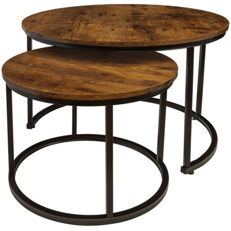 Ensemble de 2 tables basses rondes, marron foncé, 53×47 et 43×39, I Begryf