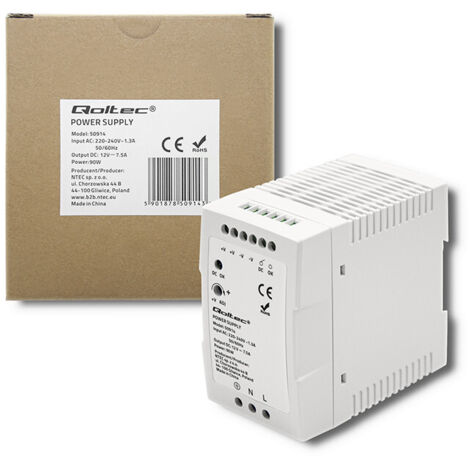 Alimentation sur rail DIN Qoltec 90 W 12 V 7,5 A Blanc Fin (1/5)