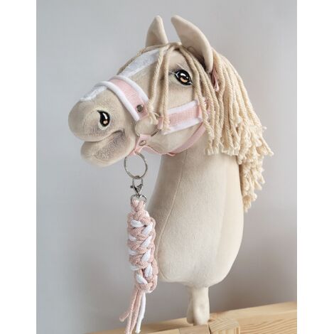 Ensemble Hobby Horse : Licol A3 avec fourrure blanche + longe en corde - Blanc et rose poudré (1/5)