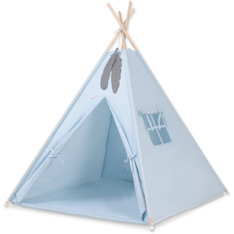 Tente tipi pour enfants + tapis + pendentifs en plumes - bleu (1/5)