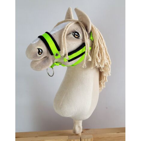 Licol réglable Hobby Horse A3 vert fluo avec fourrure noire (1/2)