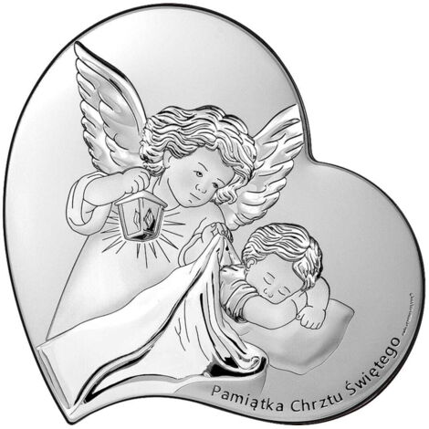 Image en argent souvenir du Baptême avec un ange + gravure 6748S 7x7 cm (1/5)