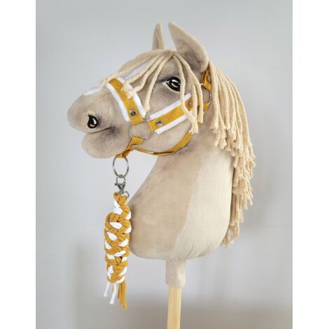 Ensemble Hobby Horse : Licol A3 avec fourrure blanche + longe en corde - Blanc et moutarde (1/5)