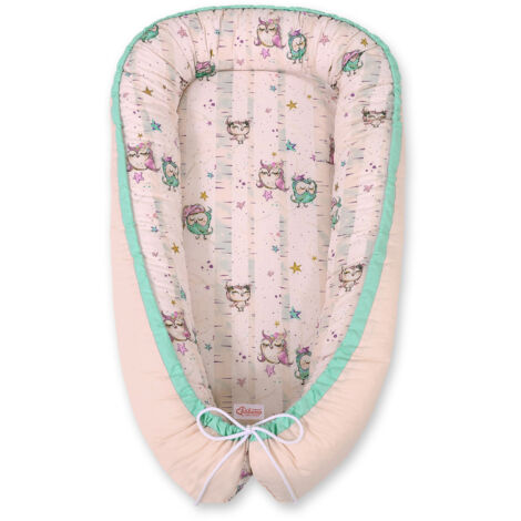 Cocon bébé, double face, parc, lange, Premium BOBONO - hiboux, crème/rose poudré (1/5)