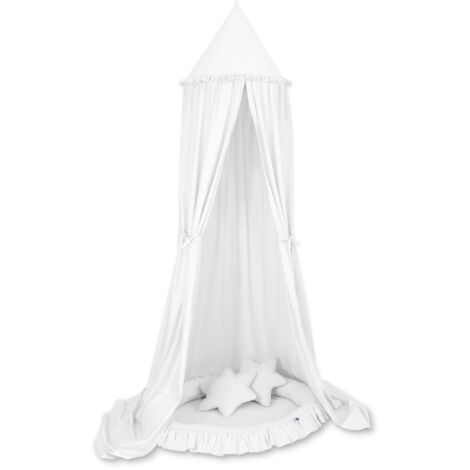 Ensemble : ciel de lit suspendu pour chambre d'enfant, nid avec volant, coussins - blanc (1/5)