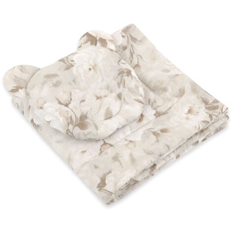 Housse de couette et oreiller contour ourson - Ensemble 2 pièces - Pivoines beige (1/4)