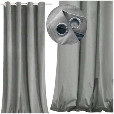 Rideau occultant 250x140 à œillets, velours gris, épais (1/5)