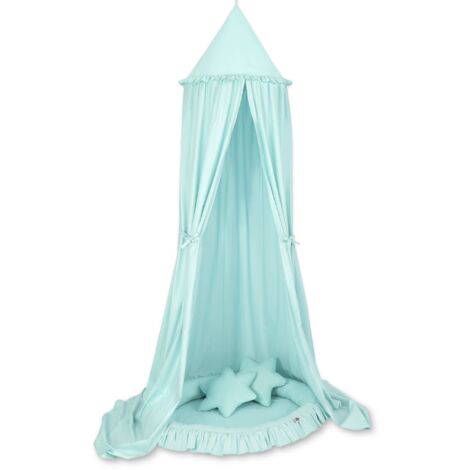 Ensemble : ciel de lit suspendu pour chambre d'enfant, nid avec volant, coussins - menthe clair (1/5)