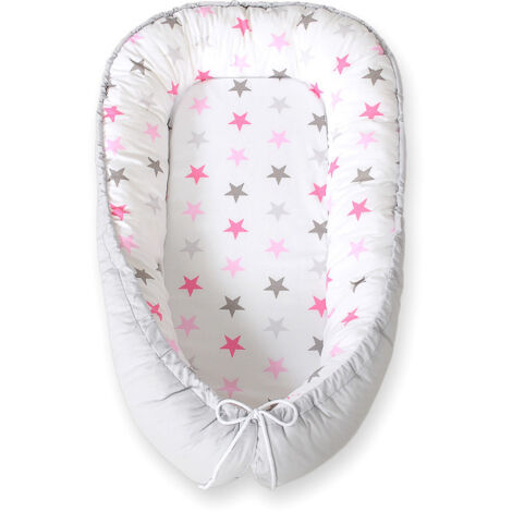 Cocon bébé, double face, parc, lange, Premium BOBONO - rose-gris/étoiles grises (1/5)