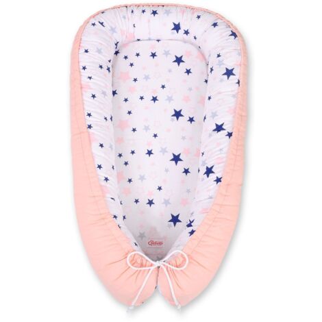 Cocon bébé, double face, parc, lange, Premium BOBONO - étoiles bleu marine et roses (1/5)