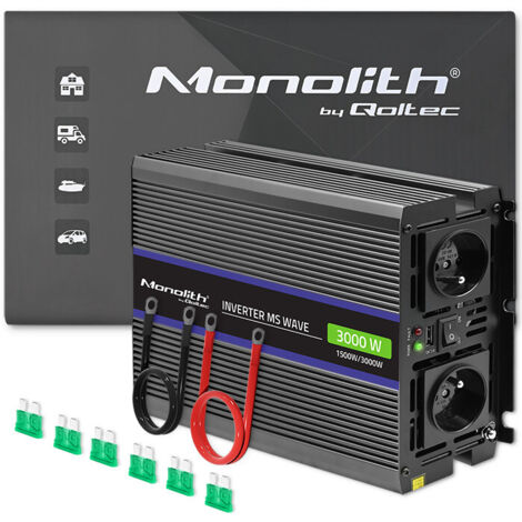 Convertisseur de tension Qoltec Monolith 3000 MS Wave 12 V à 230 V 1 500/3 000 W USB (1/5)