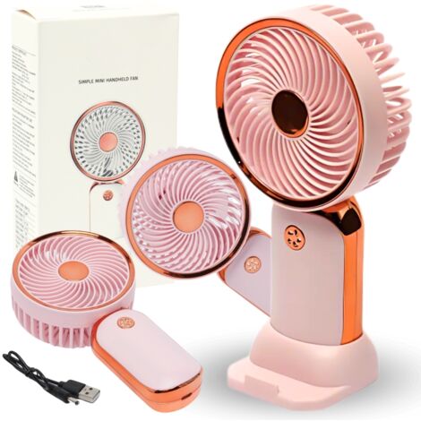 Mini ventilateur de bureau portable rechargeable par USB, rose doré (1/5)