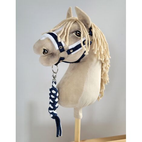 Ensemble Hobby Horse : Licol A3 avec fourrure blanche et laisse en corde - Blanc et bleu marine (1/5)