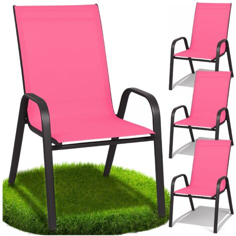 Chaises de jardin en métal pour terrasse, balcon, jardin, ensemble, rose, solide x4
