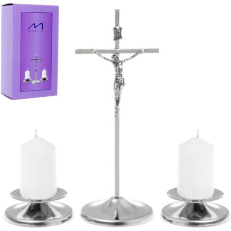 Ensemble de chants de Noël minimalistes en argent, croix, bougeoirs, 17 cm (1/4)
