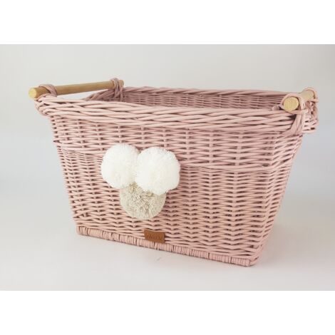 Panier à jouets/linge Toyi, rose poudré avec pompons