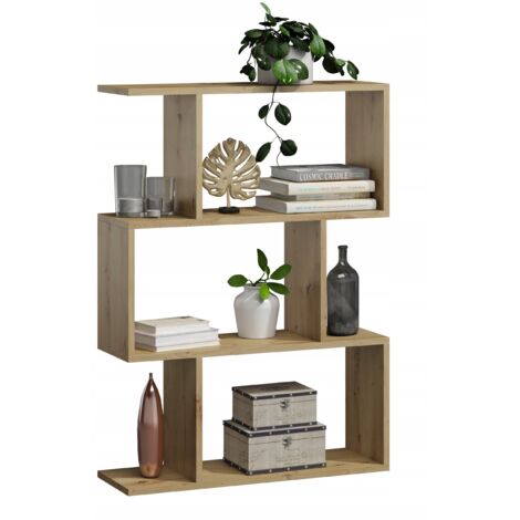 Étagère artisanale en chêne Bask 3, sur pied, cloison pour salon, bureau, chambre MK (1/5)