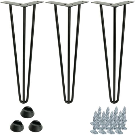 Lot de 3 pieds de meuble Hairpin, hauteur 41 cm, 3 tiges, noir (1/5)