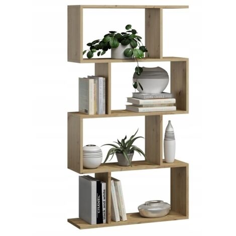 Étagère artisanale en chêne Bask 4, sur pied, cloison pour salon, bureau, chambre MK (1/5)