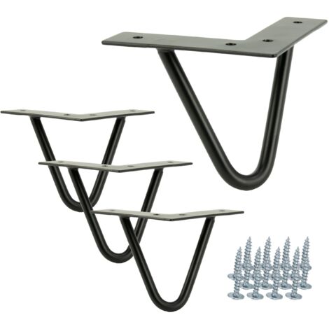 Lot de 4 pieds de meuble loft Pieds épingles à cheveux 10 cm 2 tiges noir