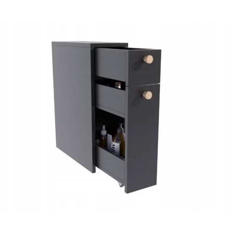 Meuble bas de salle de bain noir étroit sur roulettes – 2 tiroirs – Dimensions 60x45x21 cm – Panneau stratifié 18 mm