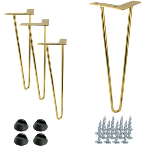 Lot de 4 pieds de meuble Hairpin legs doré brillant hauteur 41cm 2 tiges