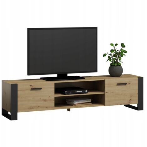 Meuble TV Alba 180 cm chêne artisanal/noir Meuble TV pour le salon MK room (1/5)