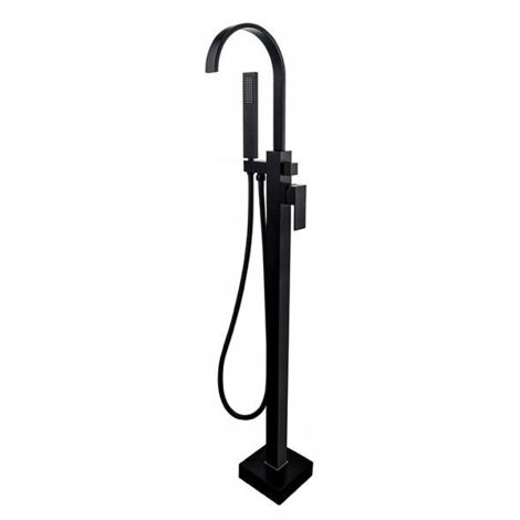 Robinet de baignoire sur pied Silla, mitigeur bain avec inverseur et bec rotatif, design élégant, Noir